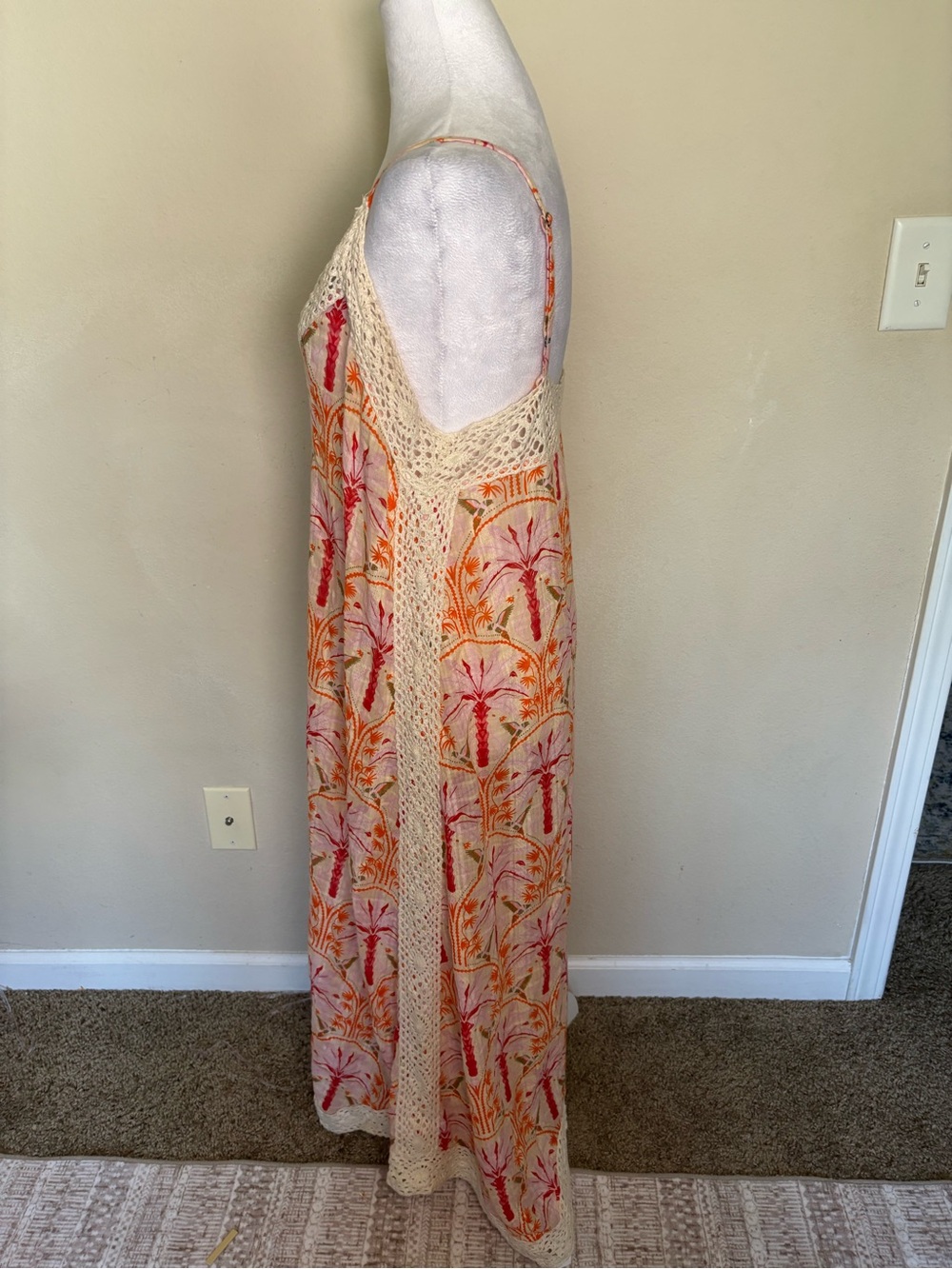 Haute Hippie Style Women’s Bohemian Pink/Orange Palm Print Maxi Slip Dress - Picture 2 of 6